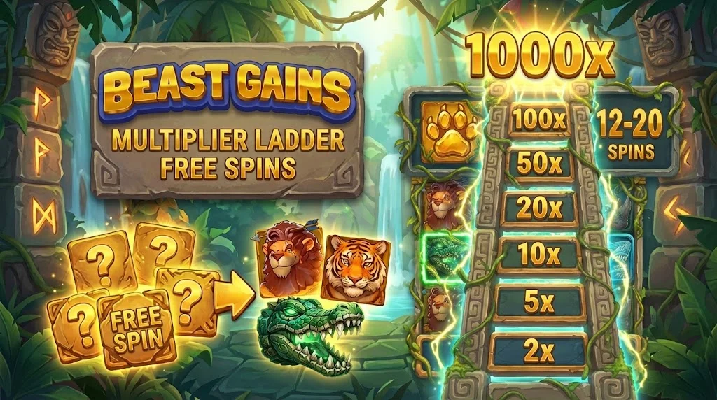 Beast Gains Multiplier Ladder Free Spins — globaler Multiplikator steigt bis 1.000×